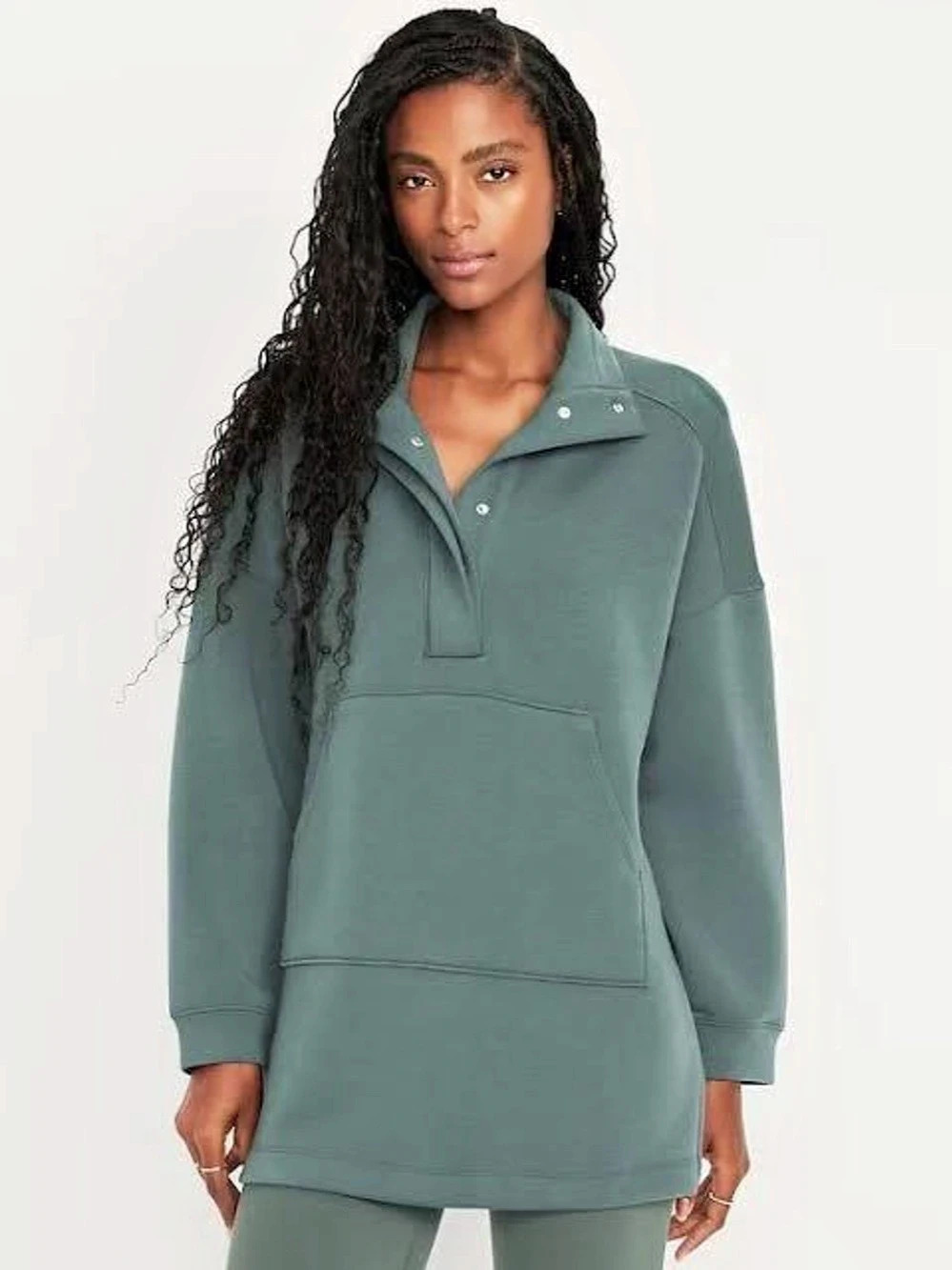 Old Navy Bounce Fleece Oversized Snap-Front Tunic Green